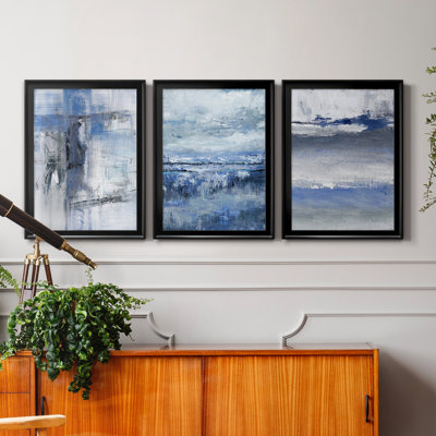 «Soft Solace Indigo», ensemble de 3 peintures sur toile encadrées
