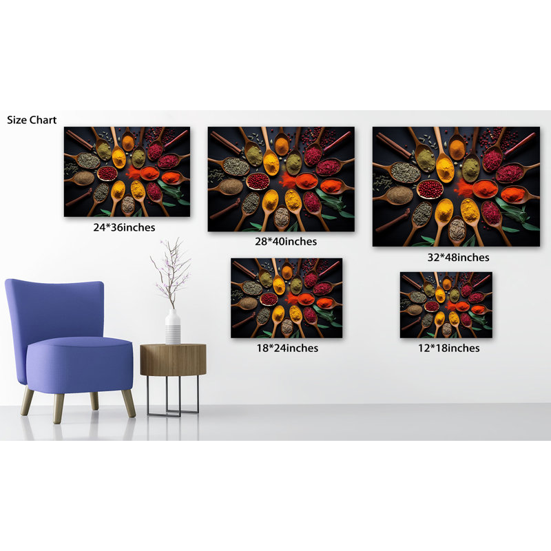 Large Kitchen Canvas Wall Art Colorful Spices Wooden Spoon Poster Prints Vintage Food Picture Painting Framed Ready to Hang Canvas Art for Kitchen Dining Room Wall Decor, 24×32 Inches