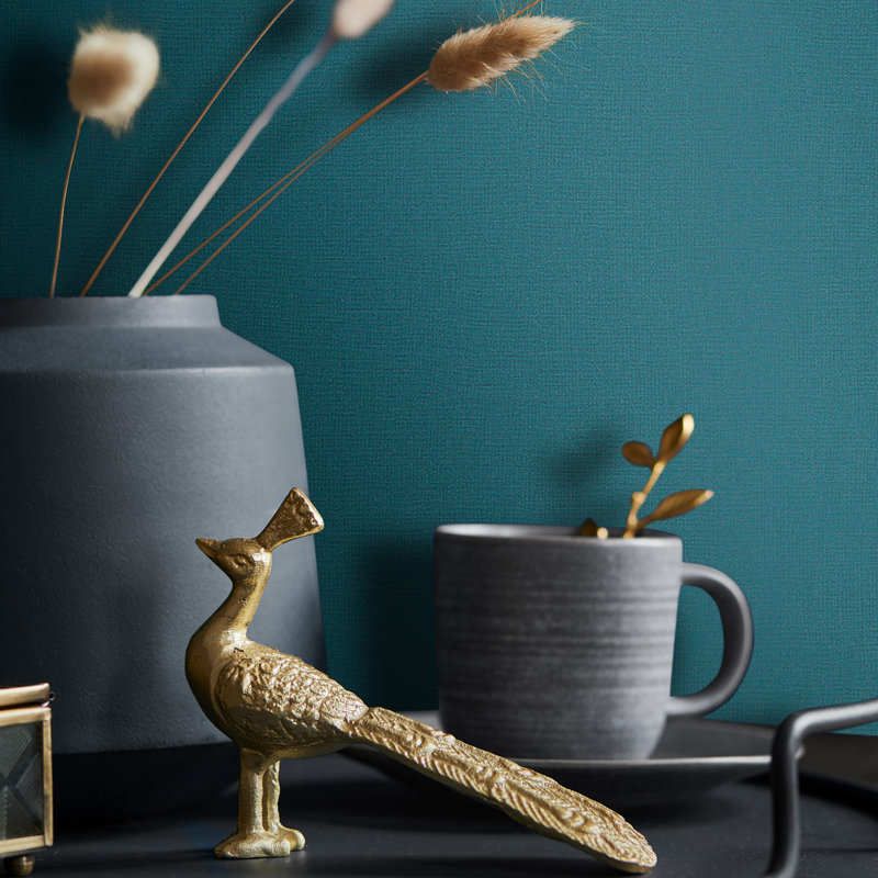 Plain Linen Texture Wallpaper Roll, Teal