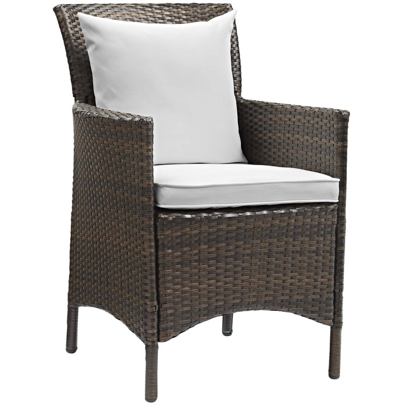 Modway Conduit Outdoor Patio Wicker Rattan Dining Armchair Set of 2, Brown, Red