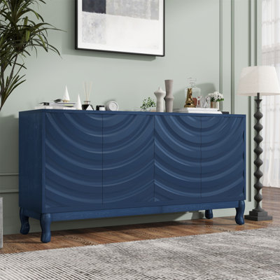 Élégant buffet doté de portes à motif ondulé sophistiquées avec un design à rainures arquées dans une disposition élégante à quatre portes, réglable, adapté pour le bureau, le vestibule et le salon