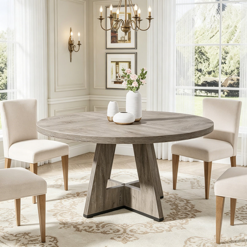 TribeSigns 47" Round Farmhouse Dining Table – Wood Kitchen Table For 4, Cross Base Wooden Dinner Table For Dining Room, Breakfast Nook, Or Living Area