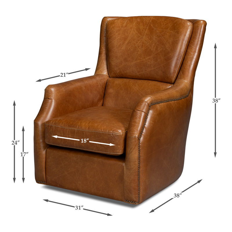 Baker Upholstered Swivel Club Chair, Brown Genuine Leather