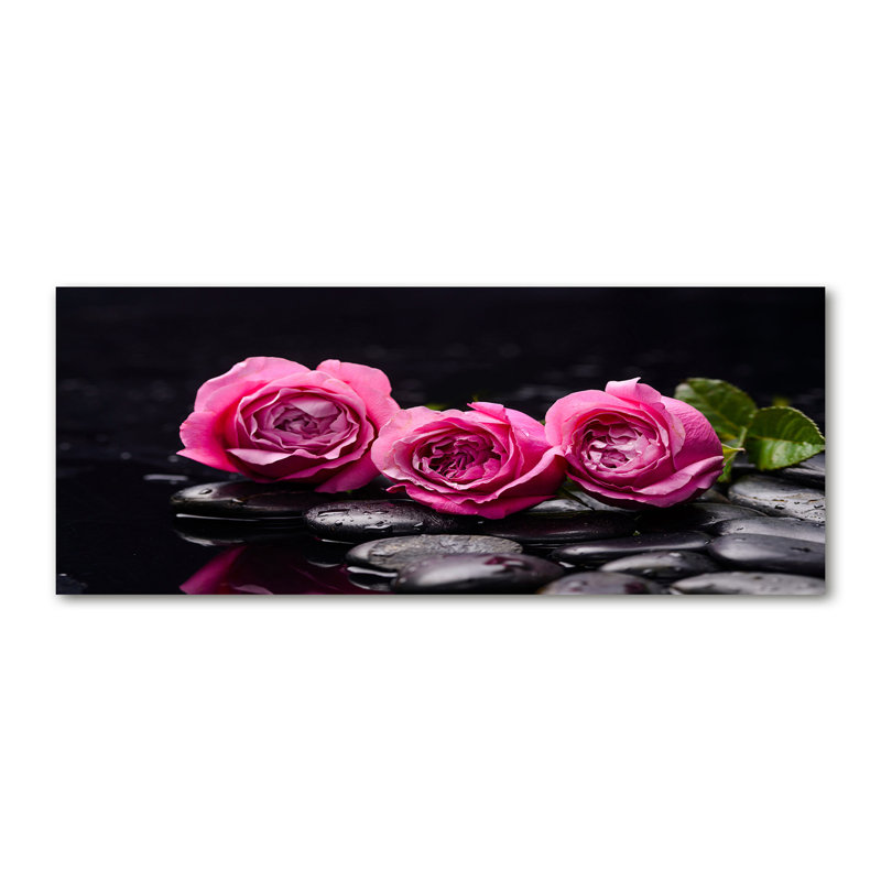 Pink Roses - No Frame Print on Glass, 50cm H x 125cm W x 2cm D, Canvas