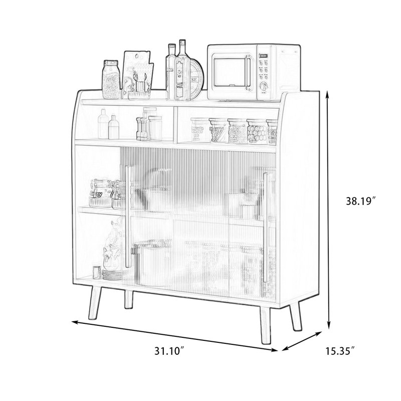 Buffet orange en bois manufacturé, 38.19" H x 31.1" W x 15.35" D