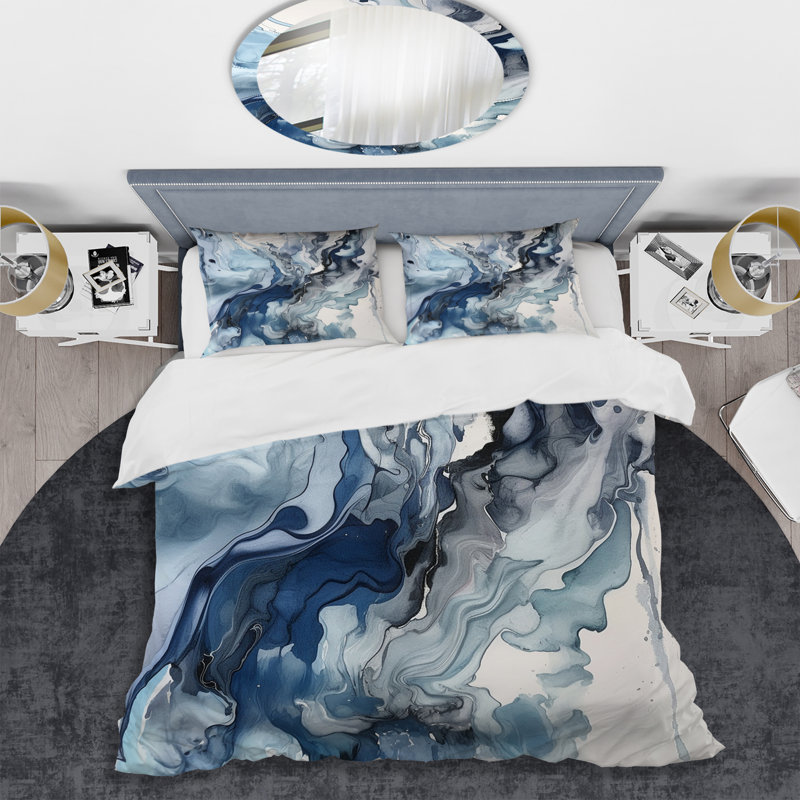 Ensemble de housse de couette en microfibre / polyester bleu et gris, Housse de couette pour grand lit et 2 taies décor