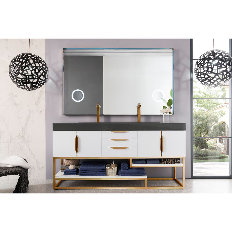 Columbia 72'' W Single Vanity, Dusk Gray, Glossy White, Radiant Gold