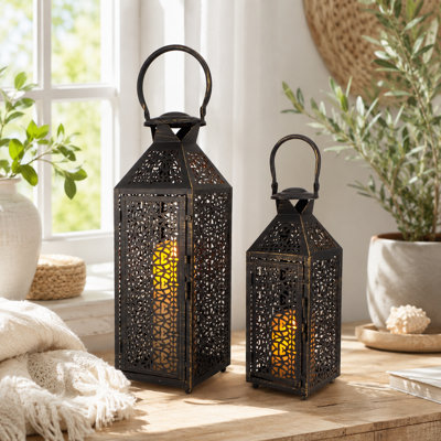 2 Piece Metal Tabletop Lantern Set