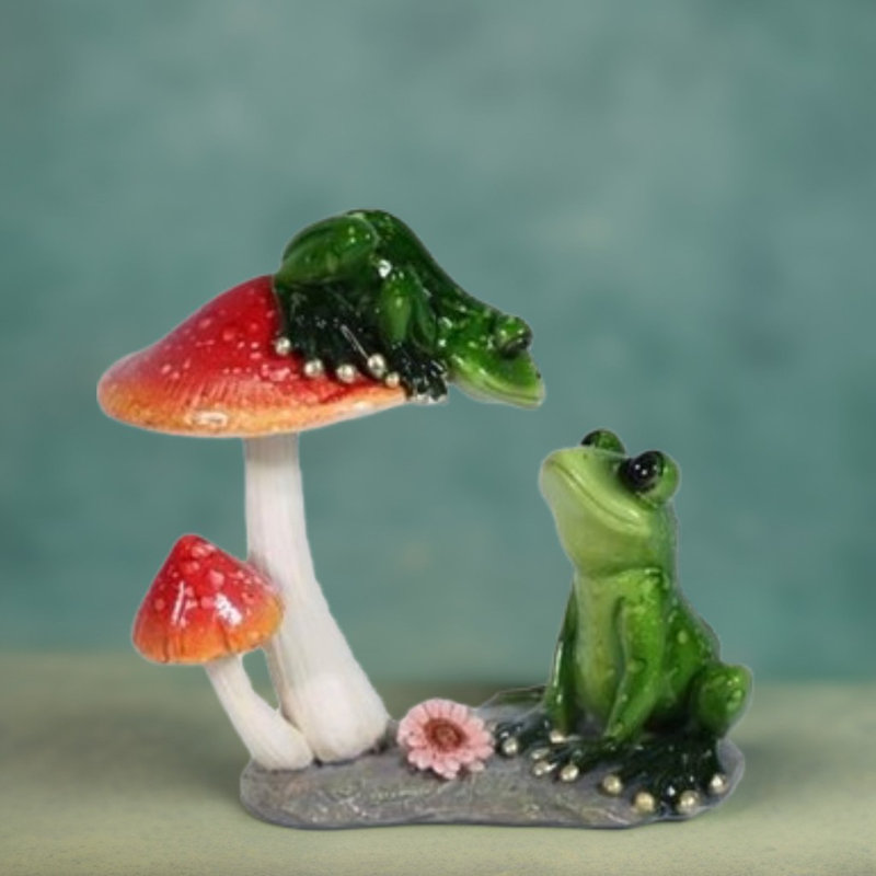 5"W Frog Couple on Mushroom Figurine