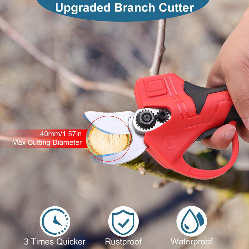 Sécateur électrique sans fil 21V, coupe-branches 1,57 "avec 2 piles, boîte de transport