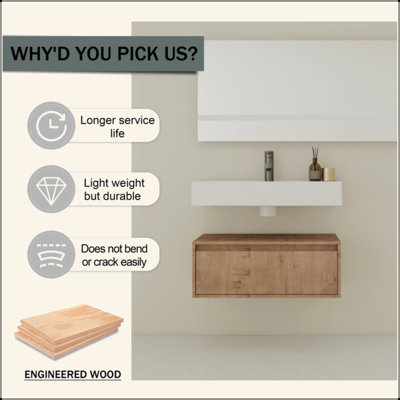 Meuble-lavabo mural de 30 po avec lavabo en résine, tiroir à fermeture en douceur et fixation à flotteur