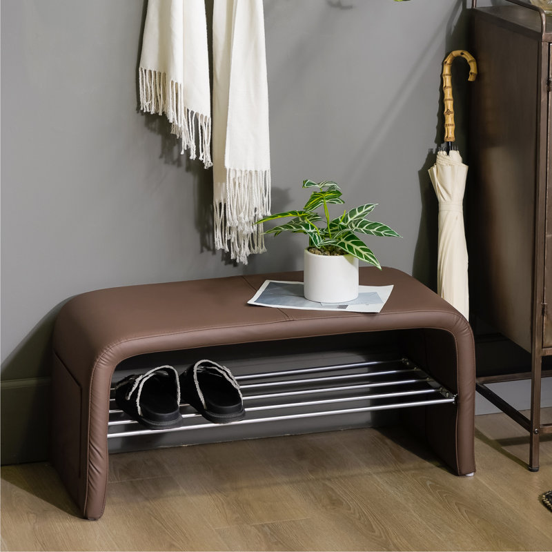 Banc de rangement en similicuir rembourré avec cascade et rangement