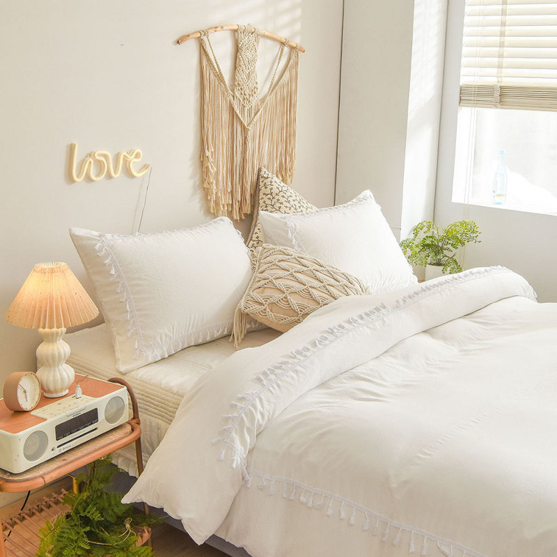 Ensemble de literie blanc Boho, Housse de couette pour très grand lit et 2 taies