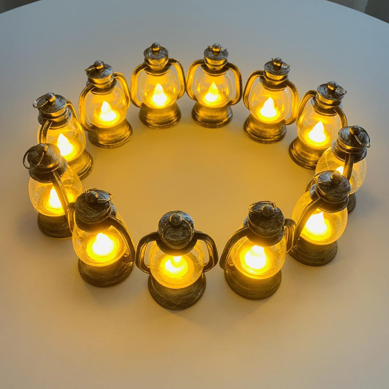 12-pack Mini Lanterns With 4" Flickering Led Candles Silvery