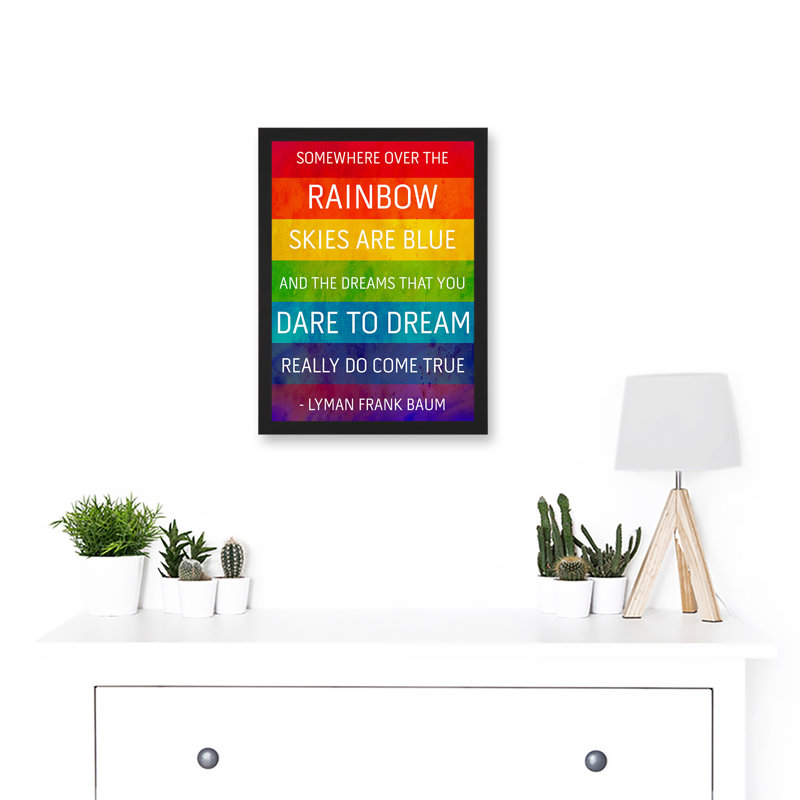 Somewhere Over Rainbow Frank Baum Quote Typography - Single Picture Frame Print