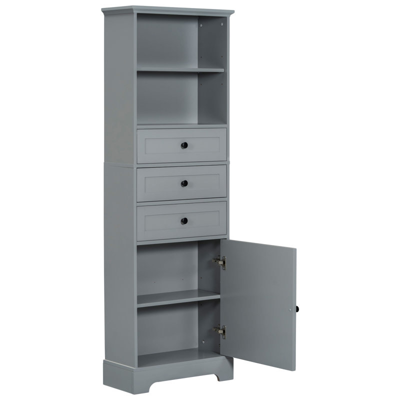 Grande armoire de rangement avec 3 tiroirs et tablettes réglables pour la salle de bain, Gris