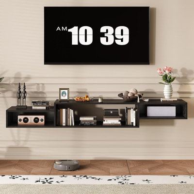 59" Floating Entertainment Center TV Shelf with LED Light Power Outlet,Storage.