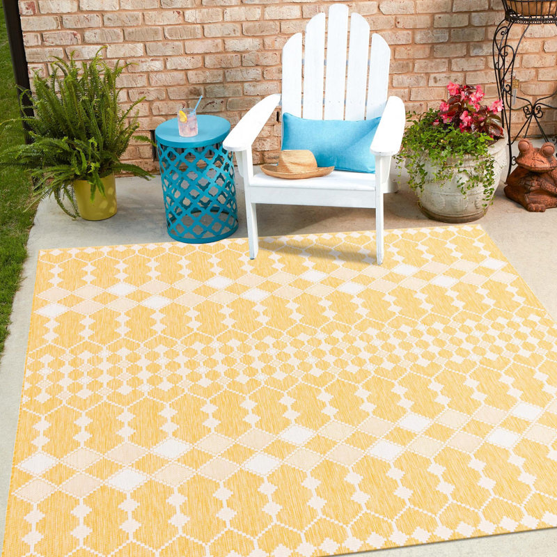 Tapis intérieur / extérieur jaune Artressia, Carré 10 pi