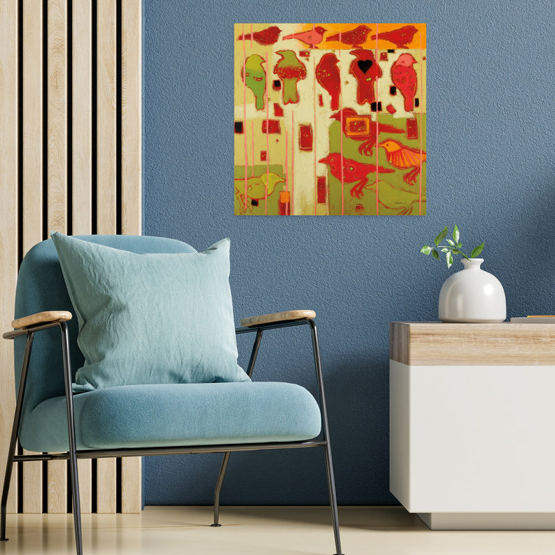 Oiseau vert, art abstrait contemporain, H 18 po x l 18 po