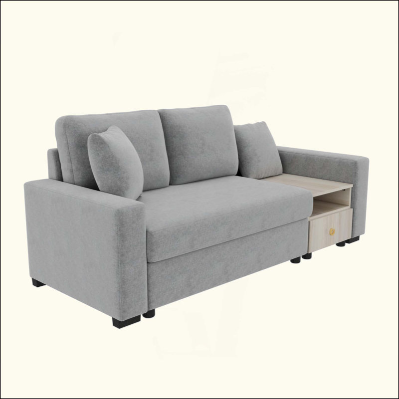  Canapé en chenille avec accoudoirs avec rangement, console centrale intégrée et coussins décoratifs amovibles, Gris