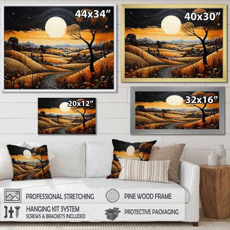 Farm Golden Harvest Pointillism V, Cadre flottant noir, H 34 po x l 44 po x P 1,5 po