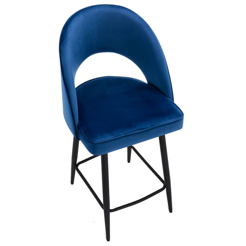 Atka Upholstered Counter Stool with Metal Frame, Blue