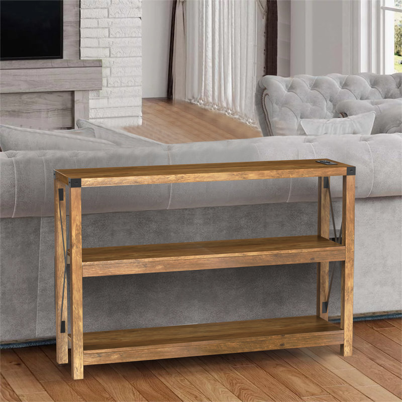 Darletha Console Table with 3-Tier Storage Shelves, Rustic Oak, 31.5" H x 47.2" W x 11.8" D