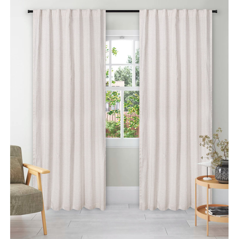 Farmhouse Curtains Flax Linen 50x84 Natural Tab Top Style, 50" W x 84" L