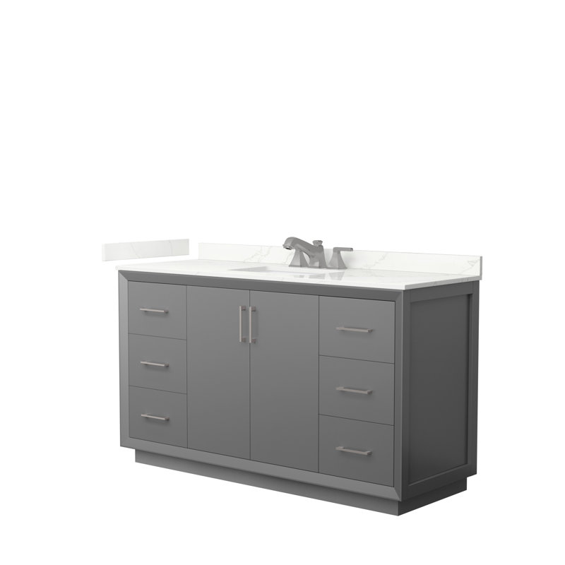 Meuble-lavabo sur pied simple 60 po avec plateau en quartz Strada, Gris foncé, Quartz Giotto, Nickel brossé