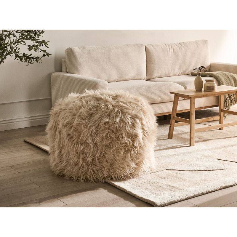 70cm Wide Round Solid Colour Pouffe Ottoman, Light Beige