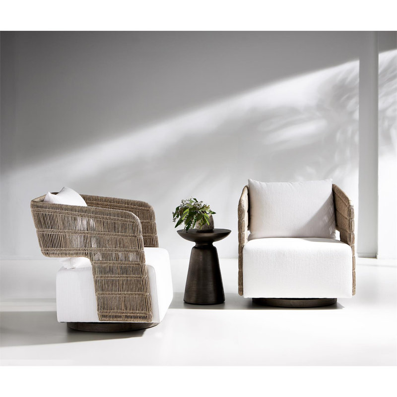 Maldives Swivel Patio Chair with Cushions, Cream Linen 6025-002