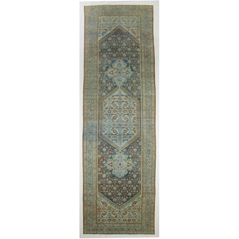 Tapis de couloir unique bleu / vert 5 pi 5 po x 12 pi 2 po