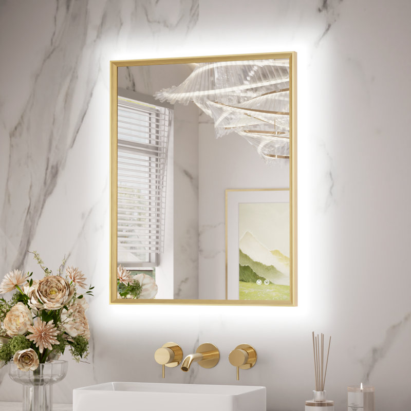 Miroir de salle de bain à DEL avec rétroéclairage, miroir de meuble-lavabo, bord biseauté avec cadre en métal, 3 lumières de couleur, désembuage sécuritaire