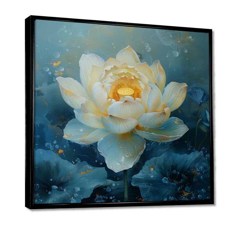 Décoration murale Lotus blanc et bleu Garden Of Dreams I, Cadre flottant noir, H 16 po x l 16 po