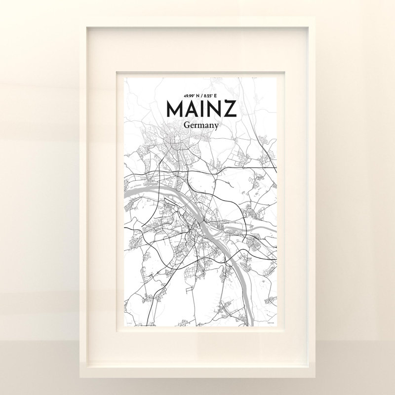 Mainz City Map in Tones 1 Piece Wall Art, 36cm H x 24cm W x 0.05cm D