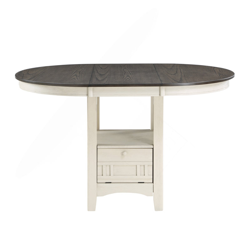 Table de salle à manger à hauteur de comptoir avec rallonge et plateau de rangement de style traditionnel blanc antique et brun rosé
