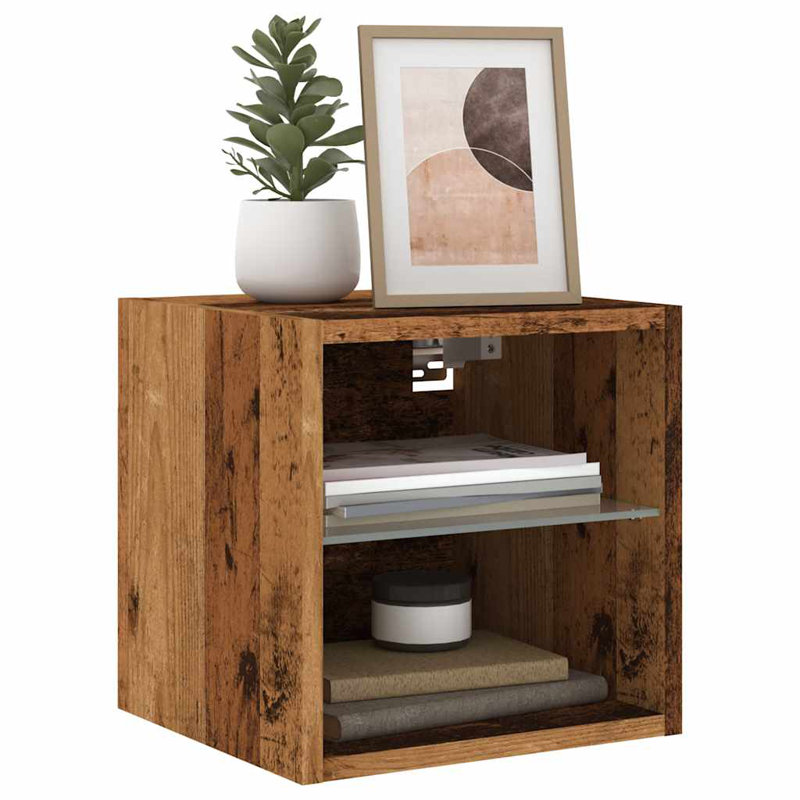 vidaXL Bedside Cabinet with LED Lights Storage Side Table Floating Nightstand