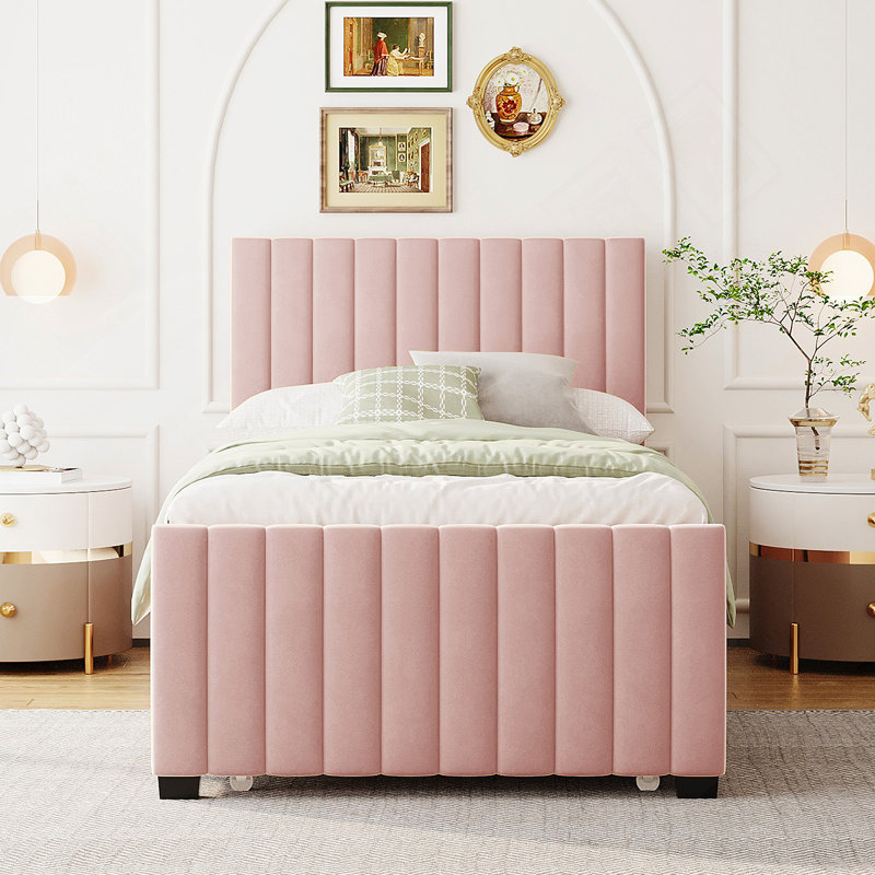 Lit plateforme tapissier avec lit gigogne simple, Beige