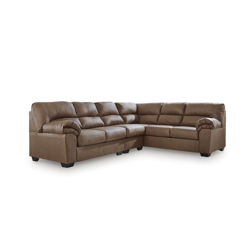Skandar 3-Piece Sectional, 38" H x 117" W x 92" D, Brown Faux Leather
