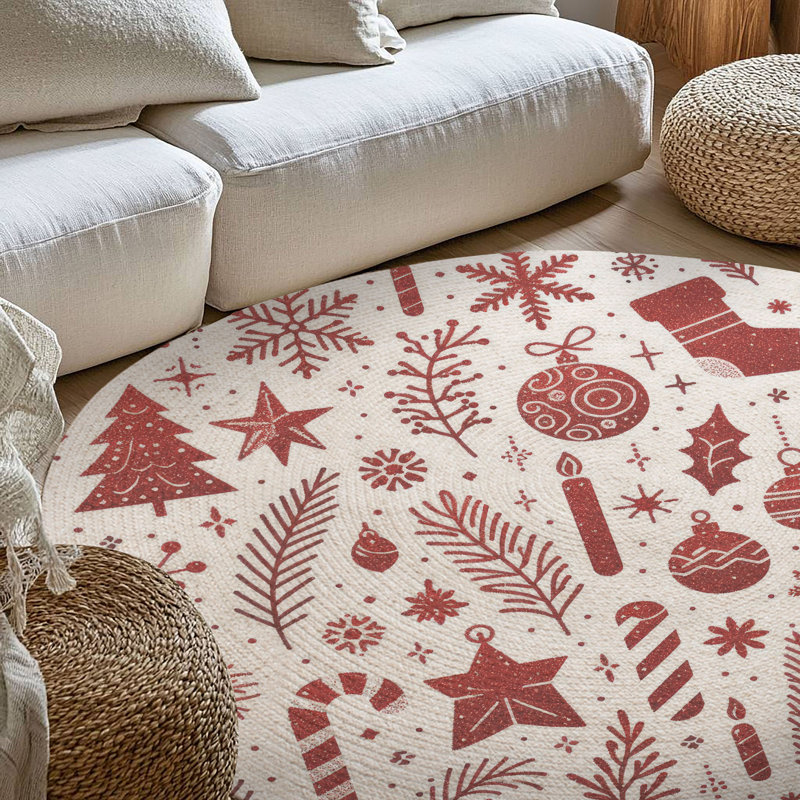 Tapis tressé chatoyant de Noël, Rond 5 pi