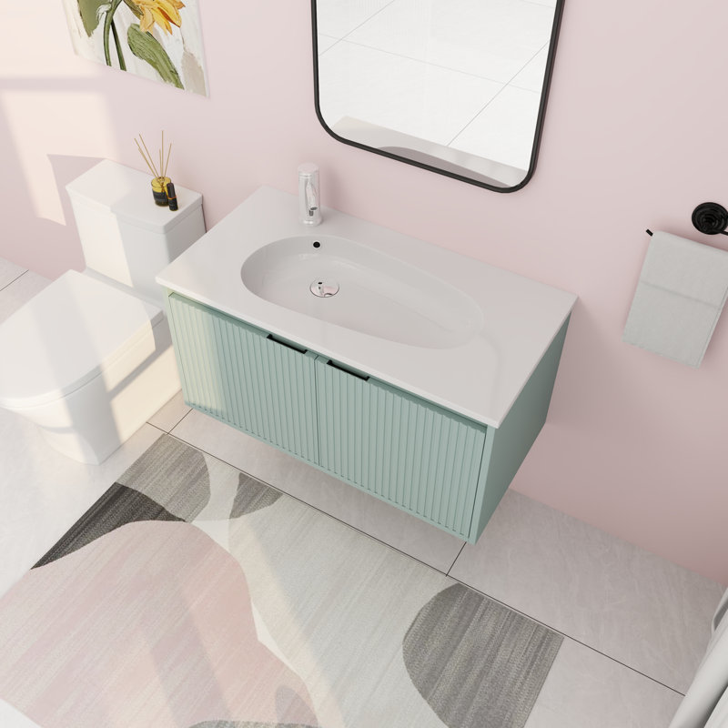 Meuble-lavabo mural simple avec plateau en résine 35,86 po Cayder