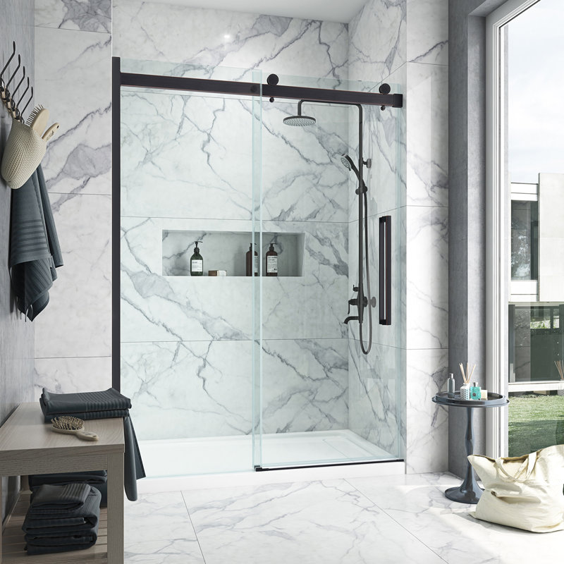 Ensemble de douche rectangulaire en alcôve rectangulaire 2 pièces 32 po x 60 po x 81 po OVE Decors Bel, Bronze huilé