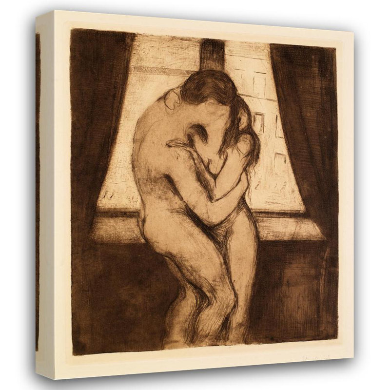 «The Kiss» par Edvard Munch - Art mural sur toile tendue avec châssis, H 24 po x l 17 po