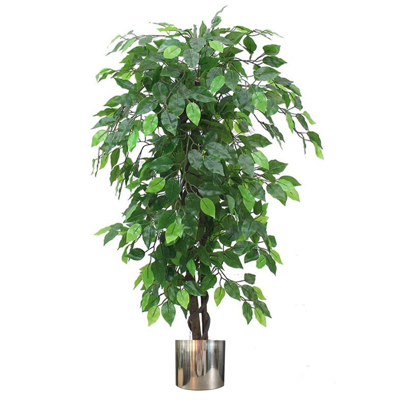 120cm Faux Ficus Tree in Metal Planter, Silver