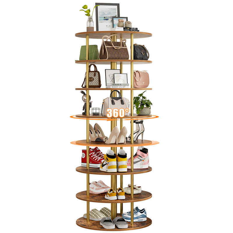 Rangement de chaussures rotatif à 8 niveaux sur 360 °, Bois brun