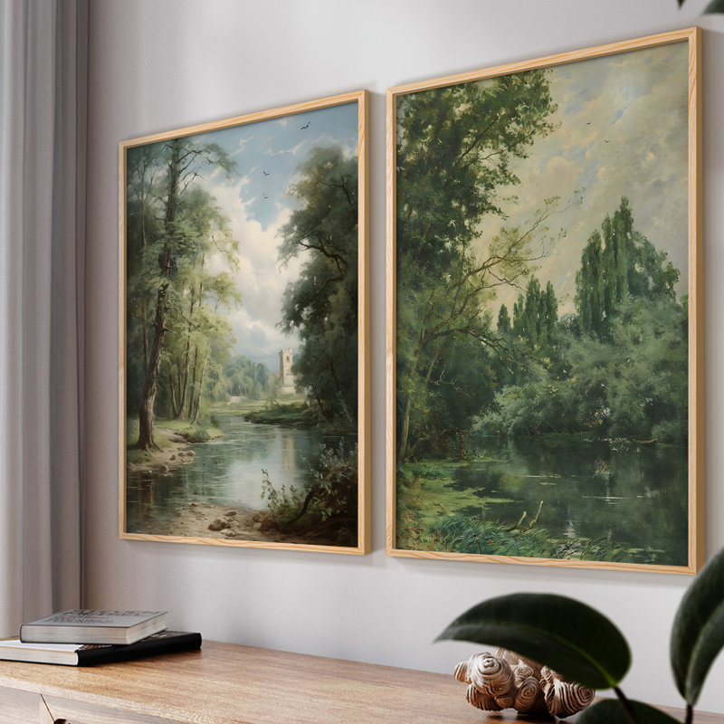 «Vintage Landscape XXXIII», impression giclée sur cadre - ensemble de 2, Naturel, H 12 po x l 30 po