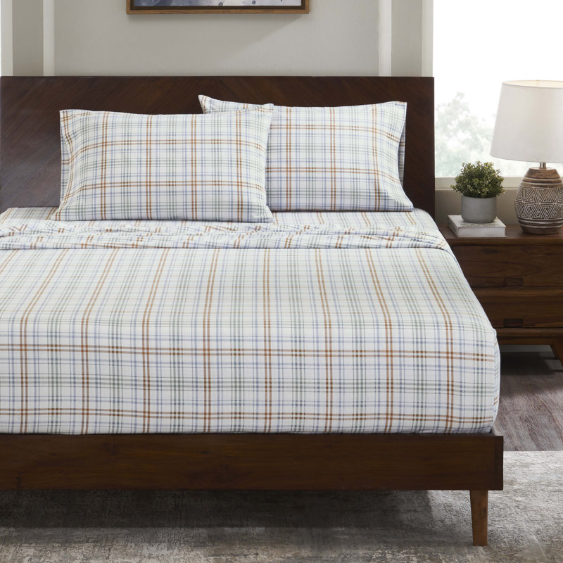 Beldibi Plaid 100% Flannel Cotton Classic Rustic Farmhouse Sheet Set, King Sheet Set with 3 Additional Pieces