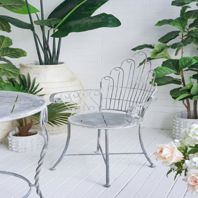 Fauteuil d'appoint en fer 23 x 22 x 38 po, finition française patinée, fauteuil de jardin, siège d'extérieur