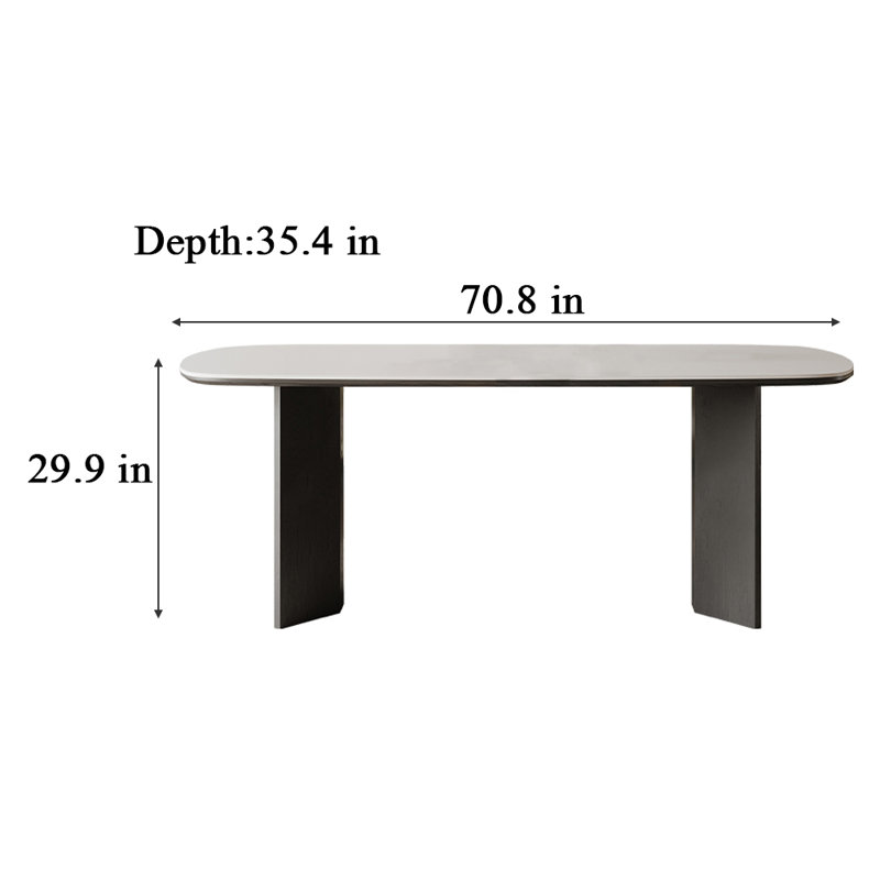 Muntaz Solid Wood Base Dining Table, 29.9"H x 70.8"L x 35.4"W