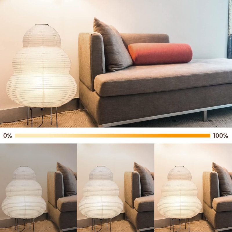 White Washi Paper Lantern Floor Lamp with Metal Base